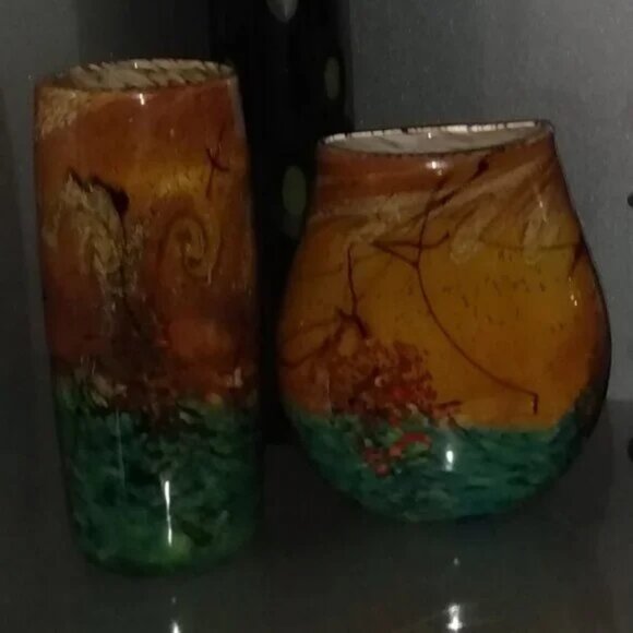 JOHN FIELDS 'SEDONA' Signed 2000 Hand Blown Studio Art Glass Cylinder Vase - Picture 11 of 12